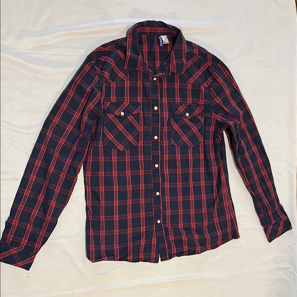 H&M Red and Black Checkered Casual Shirt